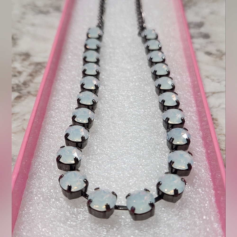 NWOT Swarovski Opalite Tennis Earrings And Necklace - Picture 3 of 7